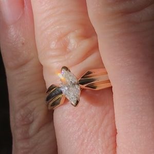Cartier Diamond Marquis Solitaire Engagement Tri Gold Ring EUC